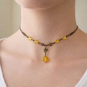 Vintage 1940s Czech Glass Amber Bead Choker Necklace